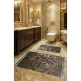 FeelHome Suadiye, Tavşan Tüyü Yumuşacık, Kaymaz Taban, Emici 2'li Premium Simli Banyo Paspası Kahverengi SİMLİ