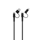 Feeltek Çoklu Şarj Kablosu 200 cm | USB-C iPhone 15, iPad ve USB-C Laptop Uyumlu | USB-A & Micro USB to USB-C | Hızlı Şarj ve Data Aktarım Siyah