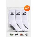 Feelup 3 Çift Kaydırmaz Taban Futbol ve Halı Saha Çorabı Beyaz - Yoga, Pilates Uyumlu Dikişsiz - 40 - 45 - 00-Beyaz
