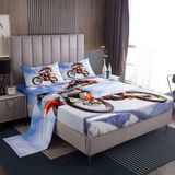 Feelyou Motocross Rider nevresim takımı, ekstrem sporlar, yatak çarşafları, çocuklar, erkek ve kız çocukları, motosiklet yatakları, lastikli çarşaf, kir bisiklet dekoru, 1 düz çarşaf+1 lastikli çarşaf
