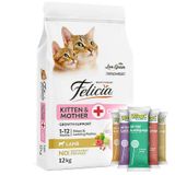 Felicia Hypoallergenic Mother Kitten Düşük Tahıllı Yavru Kuzu Etli Kedi Maması 12 Kg + 5 Adet Wooc Lolipop Ödül