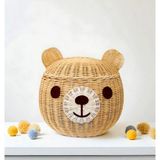 Felis Arte Doğal Bambu Ayıcık Sepet (Large) El Dokuması , Rattan , Düzenleyici, Kapaklı