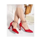Felisya Butik Kırmızı Saten Kısa Topuklu Abiye Ayakkabı 9 Cm-felisyabutik