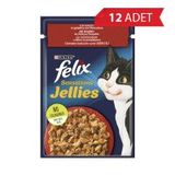 Felix 12x85 gr Pouch Jöle İçinde Sığır Etli ve Domatesli Yetişkin Kedi Konservesi