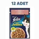 Felix 12x85 gr Pouch Jöle İçinde Somonlu ve Karidesli Yetişkin Kedi Konservesi