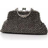 Felix Accessories Vera Çanta – Metalik Boncuk Işlemeli Vintage Clutch & El Çantası - Gri