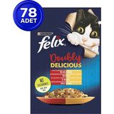 Felix Çifte Lezzet Sığır Etli ve Tavuklu Yaş Kedi Maması 85 gr x 78 Adet - Karışık