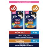 Felix Junior Karışık Yavru Kedi Yaş Maması, 12 x 85 gr (6 Adet Tavuklu ve 6 Adet Sığır Etli)