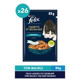FELIX Lezzetli Et Dilimleri Ton Balıklı Yaş Kedi Maması 80 g x 26 Adet