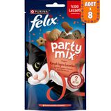 Felix Party Mix Karışık Izgara Lezzetleri Sığır Etli Tavuklu ve Somonlu Kedi Ödülü 8X60 gr