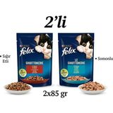 felix Sığır Etli ve Somonlu Yaş Kedi Maması 2'li Paket 2X85 gr