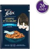 Felix Tasty Shreds Ton Balıklı Lezzetli Et Dilimleri Yaş Kedi Maması 80 gr x 26 Adet Yetişkin