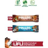 Fellas Meyve Bar 40 g Süper İkili Kutu 24 Adet Vegan ve Glutensiz Karışık Kuruyemişli x 12 + Hindistan Cevizli x 12