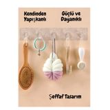 Felyra KendindenYapışkanlıGüçlüSilikonYapışkanlı Şeffaf Askılık Banyo Mutfak Kapı Arkası Duvar Askısı (5li)