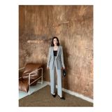 Female Clothing Asimetrik Pötikare Blazer Ceket Yüksek Bel Cepli Bol Paça Pantolon Takım Elbise