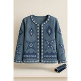 FEMELLE Etnik Desenli Pul Payet Nakışlı Denim Kot Ceket Vintage Bohem Tarz