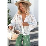 FEMELLE Kadın Beyaz Çiçek Desenli Dantel Kimono Ceket