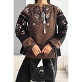 FEMELLE Kadın Kahverengi Püsküllü Nakış İşlemeli Vintage Bluz