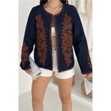FEMELLE Kadın Lacivert Vintage Nakışlı Kot Denim Ceket