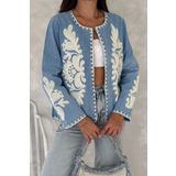 FEMELLE Kadın Mavi Vintage Nakışlı Kot Denim Ceket