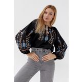 FEMELLE Kadın Siyah Püsküllü Vintage Nakışlı Pamuklu Bluz
