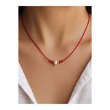 Femenino Barok İnci Görünümlü Dorika Detaylı Kırmızı İp Choker Kolye