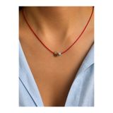 Femenino Kırmızı İp Ay Figürlü Mavi Boncuklu Kaydırmalı Kilit Örgü Choker Kolye