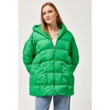 FEMİNEER.com Kapüşonlu Oversize Şişme Mont Yeşil