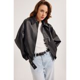 FEMİNEER.com Yeni Sezon Suni Oversize Bomber Deri Ceket