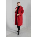 Feminist Kırmızı Önden Düğmeli Leopar Astarlı Oversize Örme Kaşe Kaban 0108068.08 - S - M
