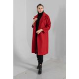 Feminist Kırmızı Önden Düğmeli Oversize Örme Kaşe Kaban 0108068