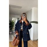FEMMESTUDIO Kadın Kadife Yakalı Denim Ceket Kot