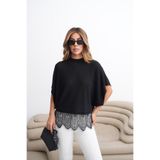 FEMMESTUDIO Kadın Siyah Dantel Detaylı Triko Bluz