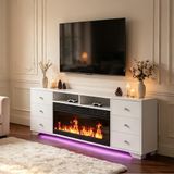 FENCHILIN TV sehpası ve RGB aydınlatmalı elektrikli şömine, 6 çekmeceli | 140 x 65 x 40 cm 13 alev rengine sahip elektrikli şömine, bağımsız ısıtma fonksiyonu ve akıllı uzaktan kumanda