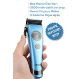 Fenda Profesyonel Saç Sakal Kesme Tıraş Makinesi Sessiz Şarjlı Berber Tipi 9500 RPM Devir Güçlü Motor Buz Mavisi Özel Seri