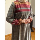 Fendel Dama Desen Çizgili Kadife Elbise 2302 Navra | Fendel - Bordo - 38