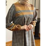 Fendel Dama Desen Çizgili Kadife Elbise 2302 Navra | Fendel - Camel - 40