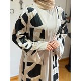 Fendel Desenli Saten 2'li Abaya 1875 Navra | Fendel - Siyah - 44
