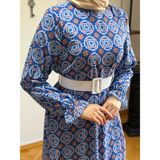 Fendel Desenli Şifon Elbise 1511 Navra | Fendel - Mavi - 40