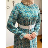 Fendel Desenli Şifon Elbise 1511 Navra | Fendel - Petrol - 44