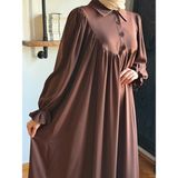Fendel Gömlek Yaka Yarım Pat Dubai Ipeği Elbise 1926 Navra | Fendel - Acı Kahve - 40