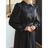 Fendel Gömlek Yaka Yarım Pat Dubai Ipeği Elbise 1926 Navra | Fendel - Siyah - 40