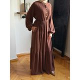 Fendel Reglan Kol Yarım Pat Eteği Büzgülü Örme Elbise 2416 Navra | Fendel - Kahverengi - 46 - 48