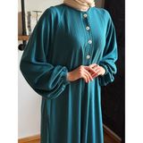 Fendel Reglan Kol Yarım Pat Eteği Büzgülü Örme Elbise 2416 Navra | Fendel - Petrol - 46 - 48