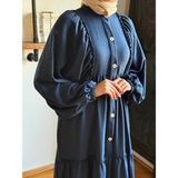 Fendel Salaş Büzgülü Keten Elbise 1922 Navra | Fendel - Lacivert - 46