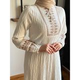 Fendel Yaka Bağcıklı Nakışlı Menekşe Elbise 1905 Navra | Fendel - Beyaz - 46