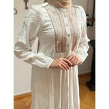 Fendel Yarım Pat Nakışlı Pamuk Elbise 1800 Navra | Fendel - Beyaz - 38