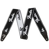 Fender WeighLess Running Logo Gitar Askısı 5,1 cm, Siyah/Beyaz