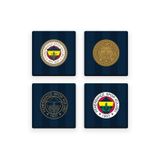 Fenerbahçe Armalar Ahşap Bardak Altlığı (4'lü Set) - Lisanslı Orijinal