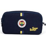 Fenerbahçe Lisanslı Çubuk Desen Baskılı Logolu Kalemlik - Lacivert 2 Bölmeli Kalem Çantası